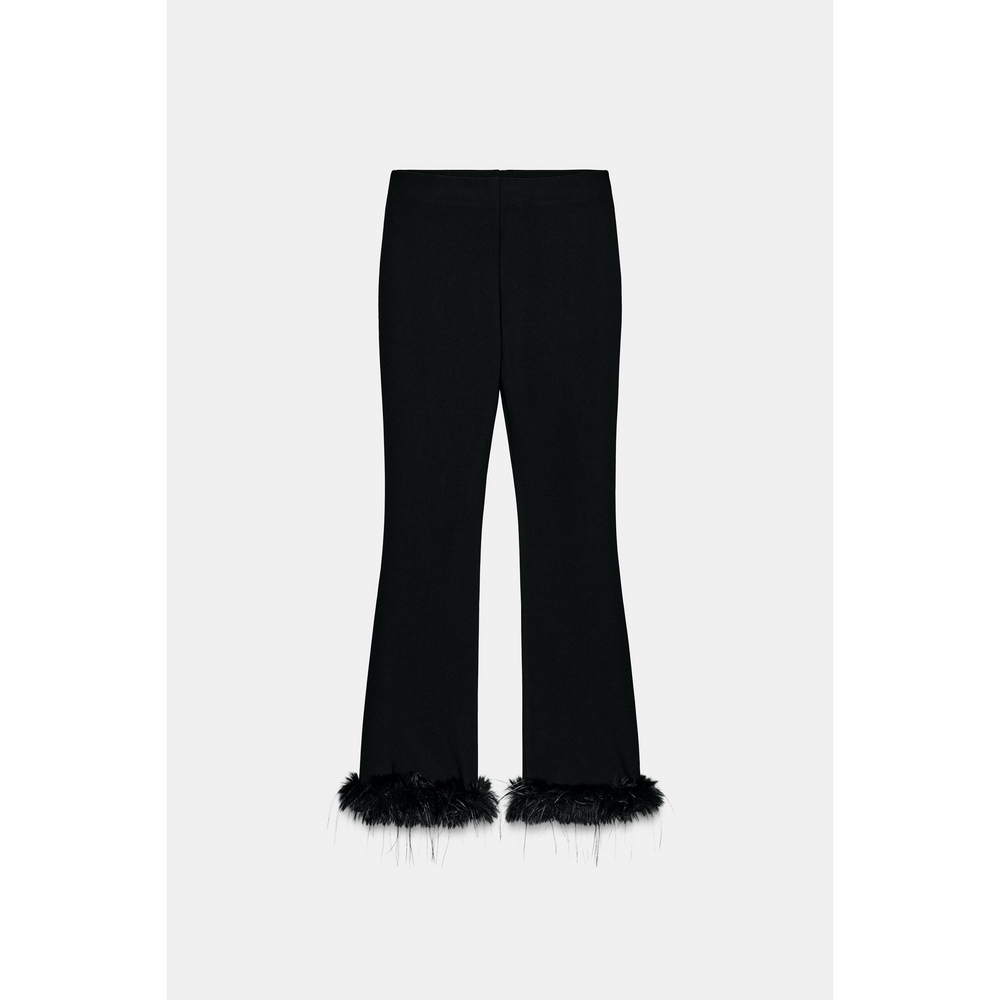 Zara FLARE PANTS WITH FAUX FUR HEM in Black - Picture 1 of 4